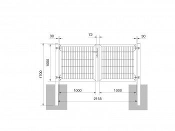 Universaltor "schwer" 2-flg. symmetrisch grün H 1000 x B 2163 mm