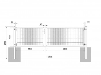 Universaltor "schwer" 2-flg. asymmetrisch feuerverzinkt H 1000 x B 3613 mm