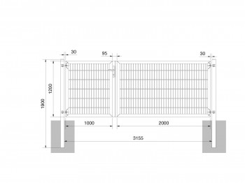 Universaltor "schwer" 2-flg. asymmetrisch grün H 1200 x B 3163 mm