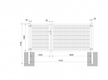 Universaltor "schwer" 2-flg. asymmetrisch grün H 1400 x B 3163 mm