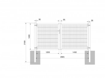 Universaltor "schwer" 2-flg. asymmetrisch grün H 1400 x B 2813 mm