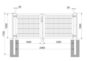 Universaltor "schwer" 2-flg. symmetrisch anthrazit H 1200 x B 3363 mm