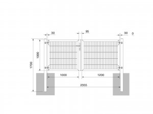 Universaltor "schwer" 2-flg. asymmetrisch anthrazit H 1000 x B 2363 mm