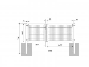 Universaltor "schwer" 2-flg. asymmetrisch anthrazit H 1000 x B 2613mm