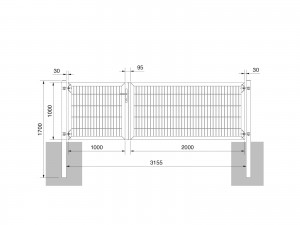 Universaltor "schwer" 2-flg. asymmetrisch anthrazit H 1000 x B 3163 mm