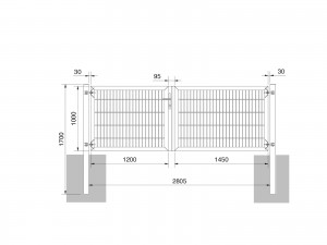 Universaltor "schwer" 2-flg. asymmetrisch anthrazit H 1000 x B 2813 mm