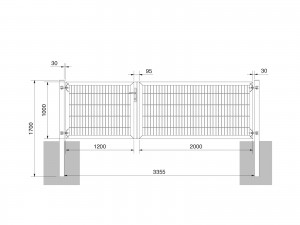 Universaltor "schwer" 2-flg. asymmetrisch anthrazit H 1000 x B 3363 mm