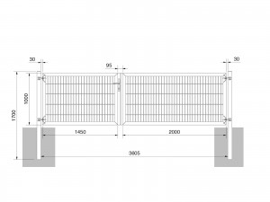 Universaltor "schwer" 2-flg. asymmetrisch anthrazit H 1000 x B 3613 mm