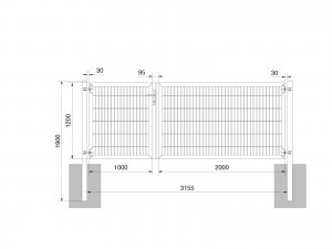 Universaltor "schwer" 2-flg. asymmetrisch anthrazit H 1200 x B 3163 mm