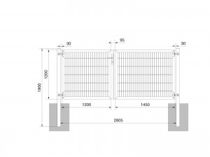 Universaltor "schwer" 2-flg. asymmetrisch anthrazit H 1200 x B 2813 mm