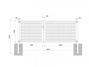 Universaltor "schwer" 2-flg. asymmetrisch anthrazit H 1400 x B 3613 mm