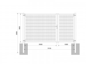 Universaltor "schwer" 2-flg. asymmetrisch anthrazit H 1800 x B 3163 mm