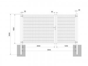 Universaltor "schwer" 2-flg. asymmetrisch anthrazit H 1800 x B 3363 mm