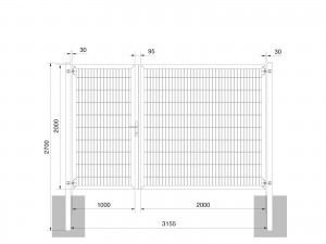 Universaltor "schwer" 2-flg. asymmetrisch anthrazit H 2000 x B 3163 mm