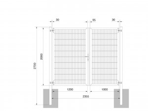 Universaltor "schwer" 2-flg. asymmetrisch anthrazit H 2000 x B 2363 mm