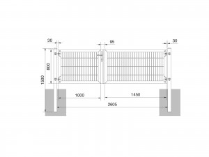 Universaltor "schwer" 2-flg. asymmetrisch anthrazit H 800 x B 2613 mm